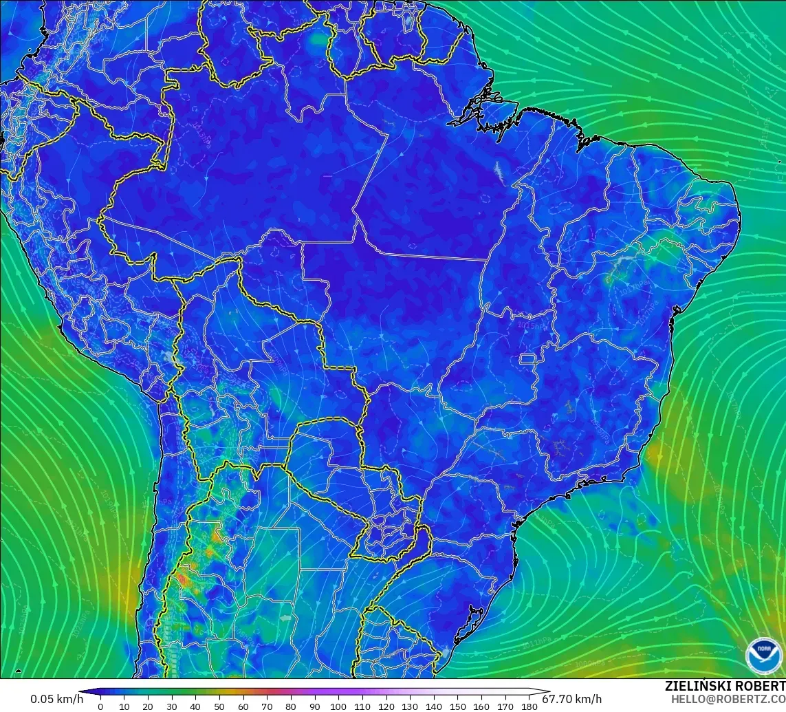GFS modelo - Brasil, Viento a 10 m
