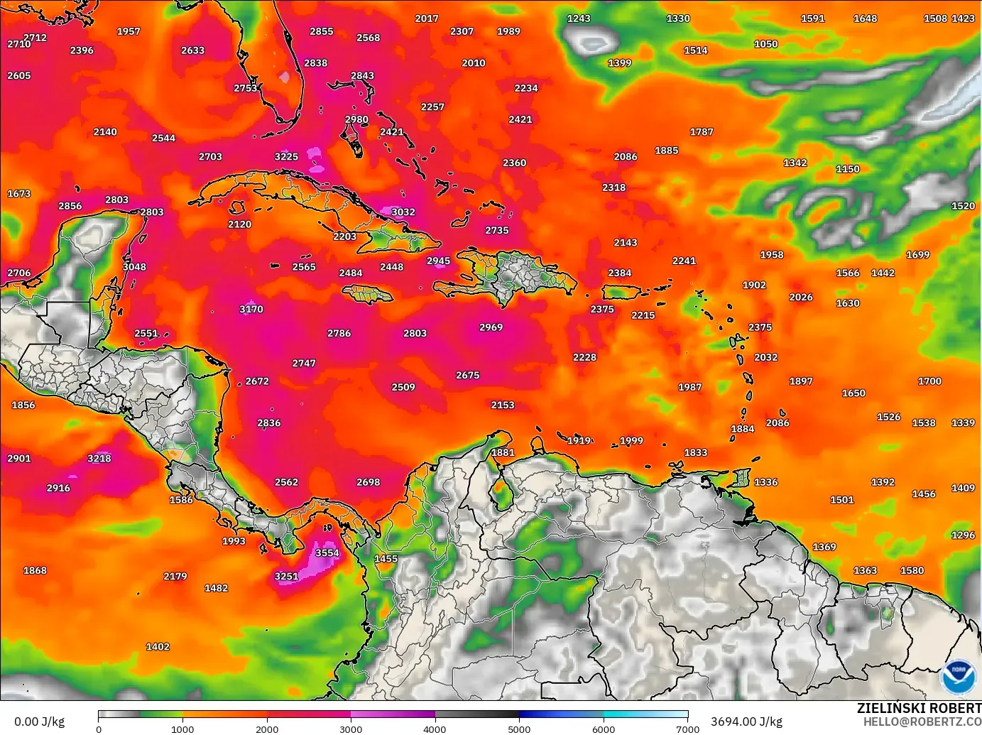 GFS modelo - Caribe, CAPE