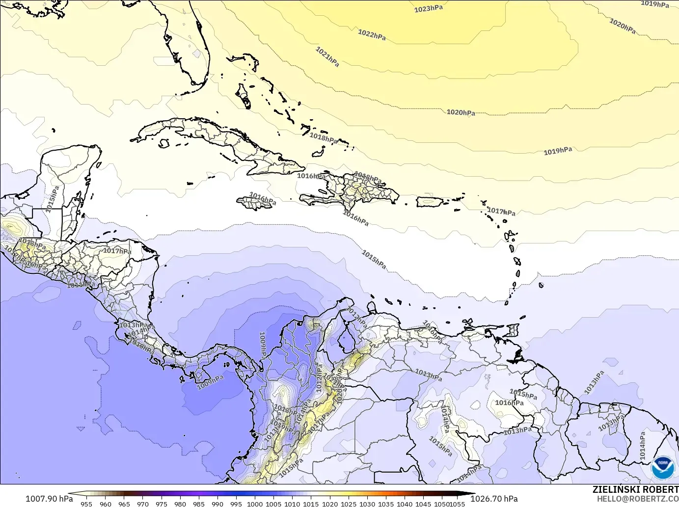 GFS modelo - Caribe, Presión