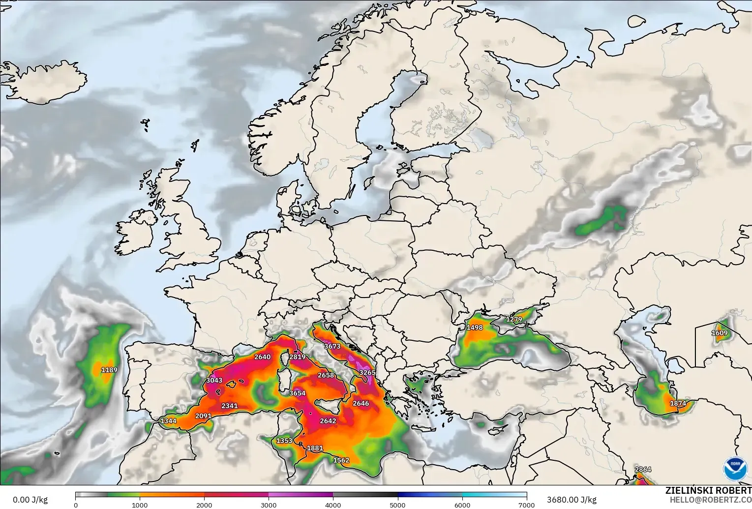 GFS modelo - Europa, CAPE