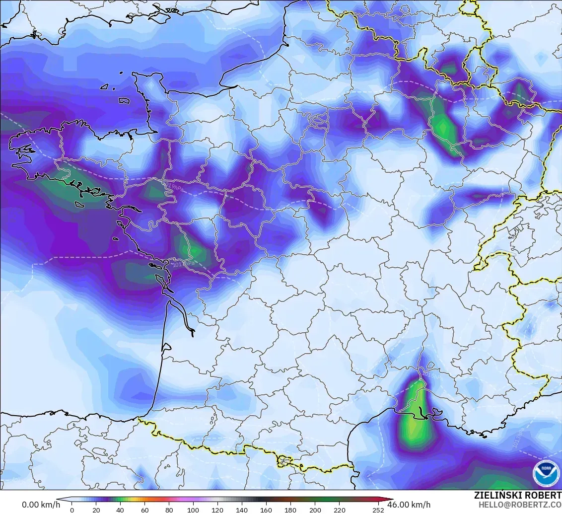 GFS modelo - Francia, Ráfagas de viento
