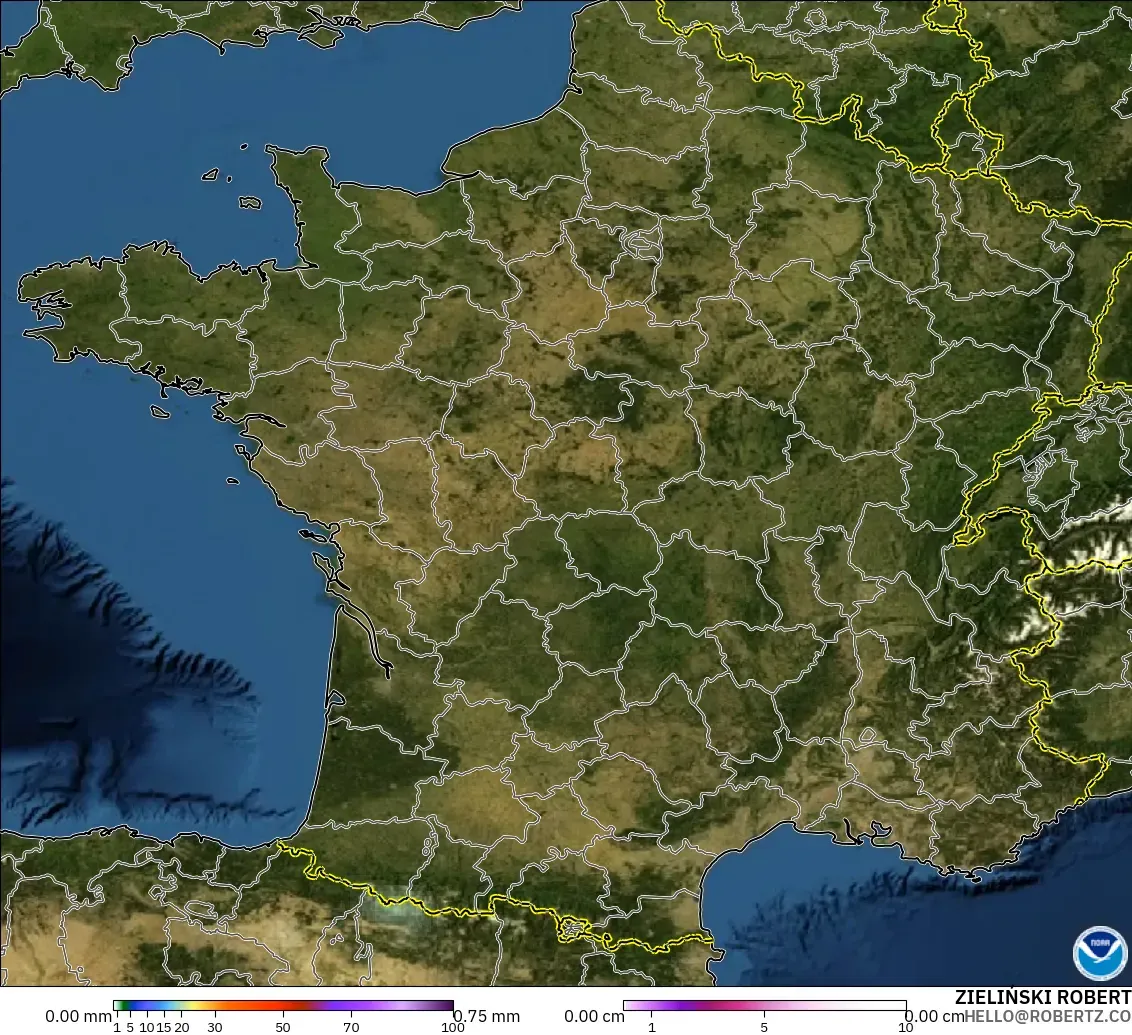 GFS modelo - Francia, Precipitación, nubes y presión