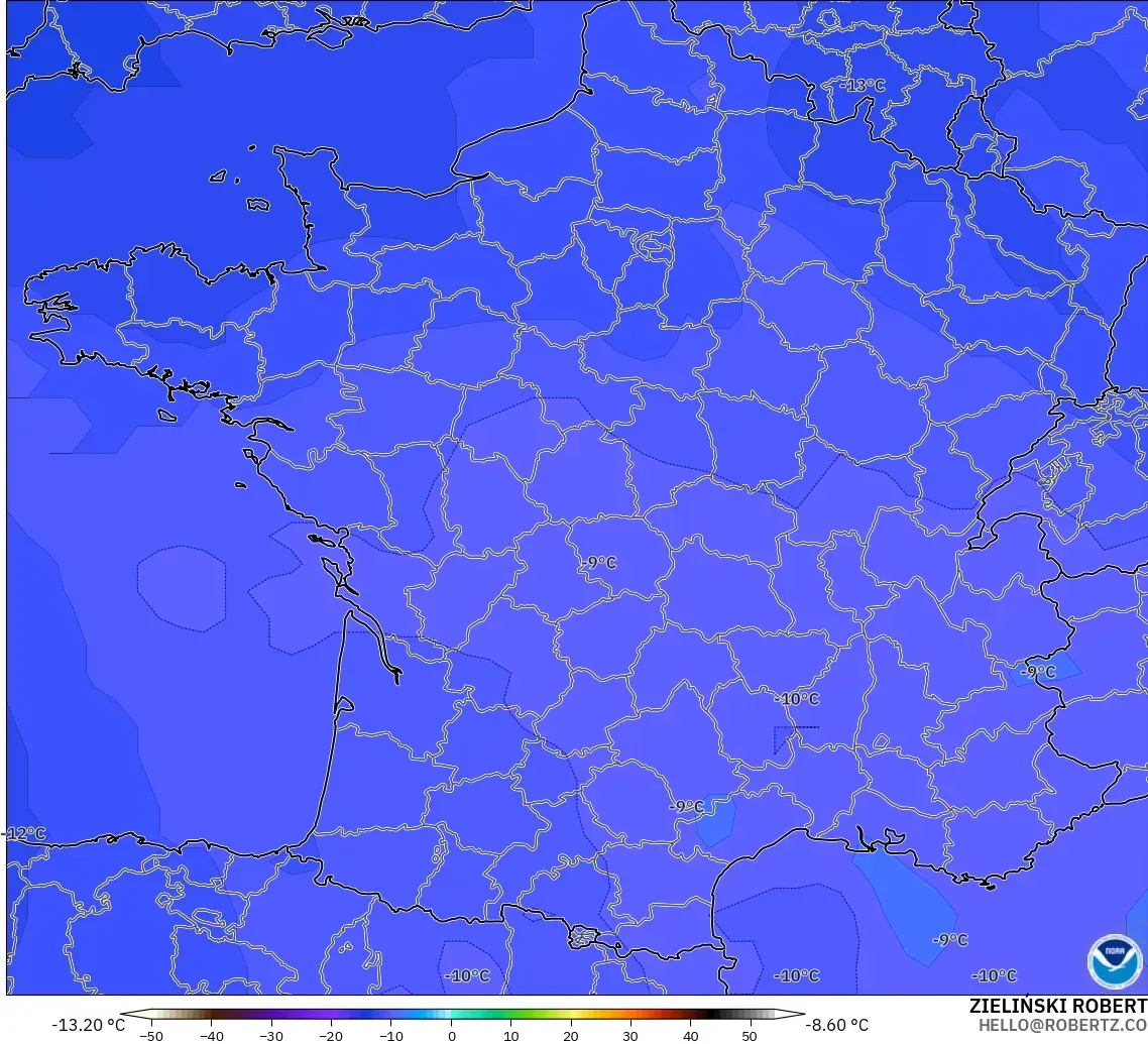 GFS modelo - Francia, Temperatura a 500 hPa