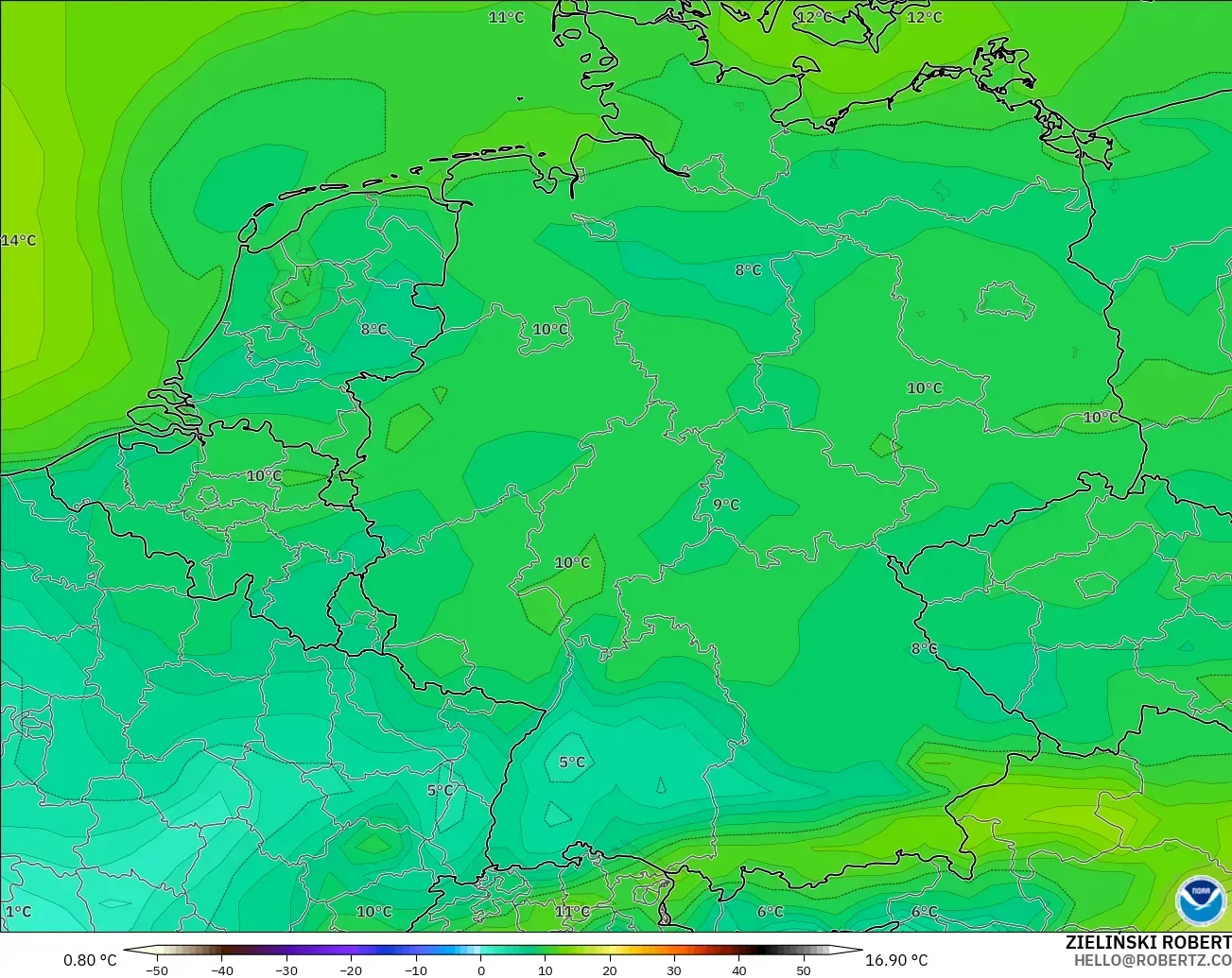GFS modelo - Alemania, Punto de rocío a 2 m