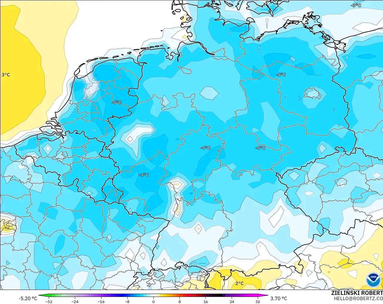 GFS modelo - Alemania, Anomalía de temperatura a 2 m