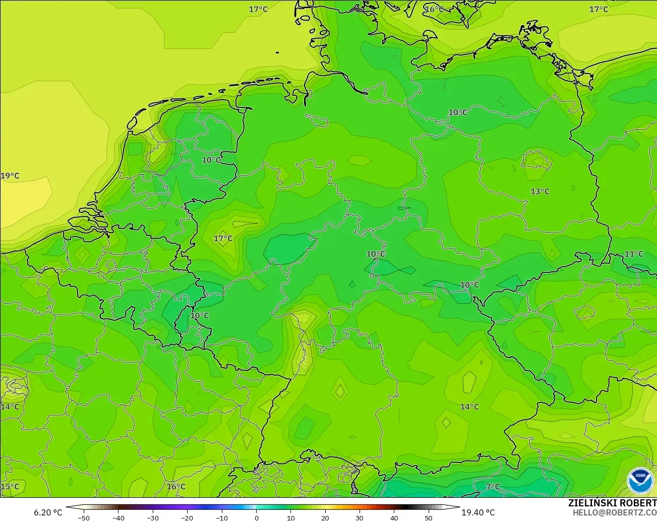 GFS modelo - Alemania, Temperatura a 2 m