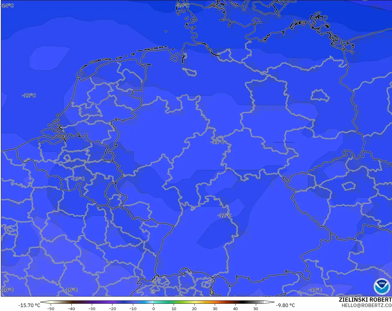 GFS modelo - Alemania, Temperatura a 500 hPa