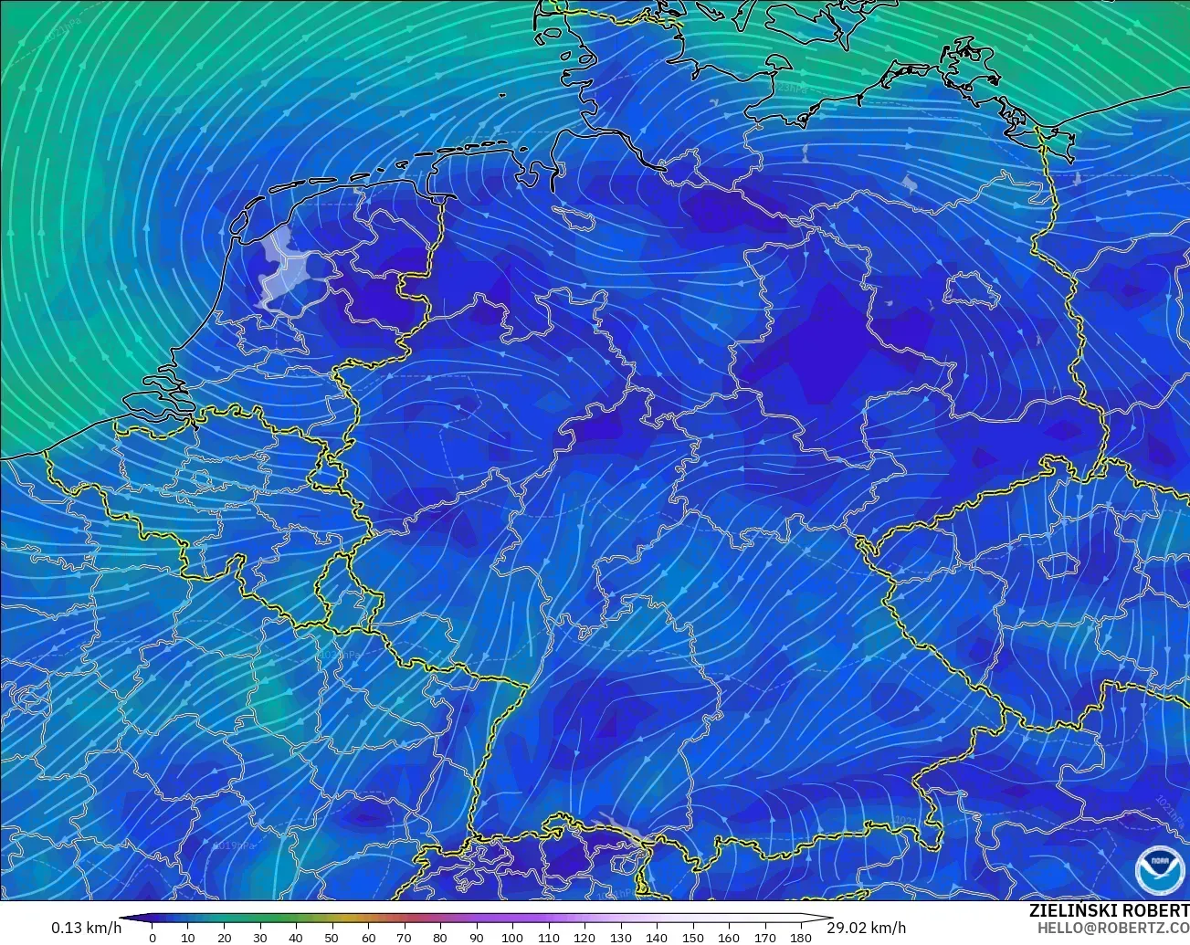 GFS modelo - Alemania, Viento a 10 m