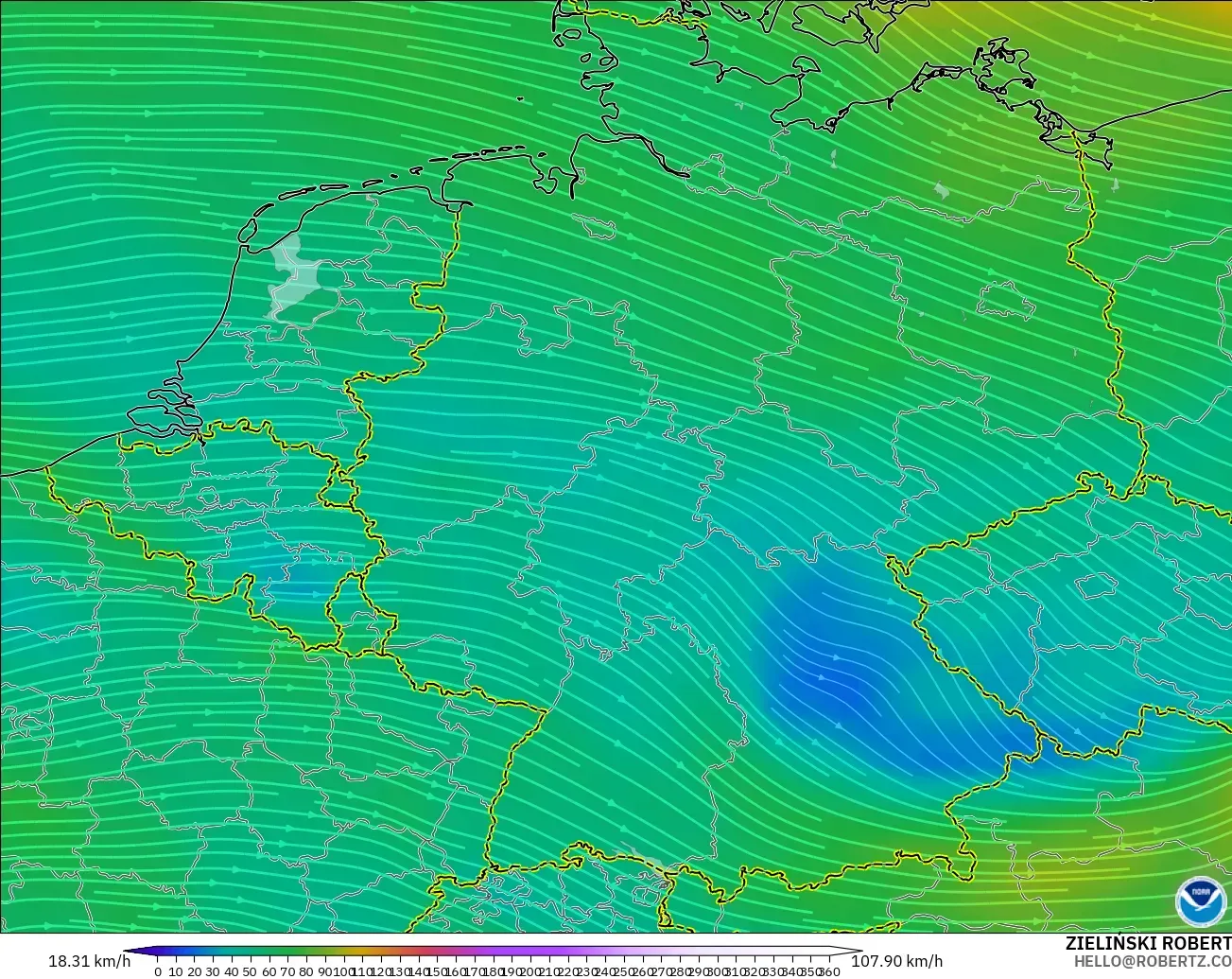GFS modelo - Alemania, Viento a 300 hPa (corriente en chorro)