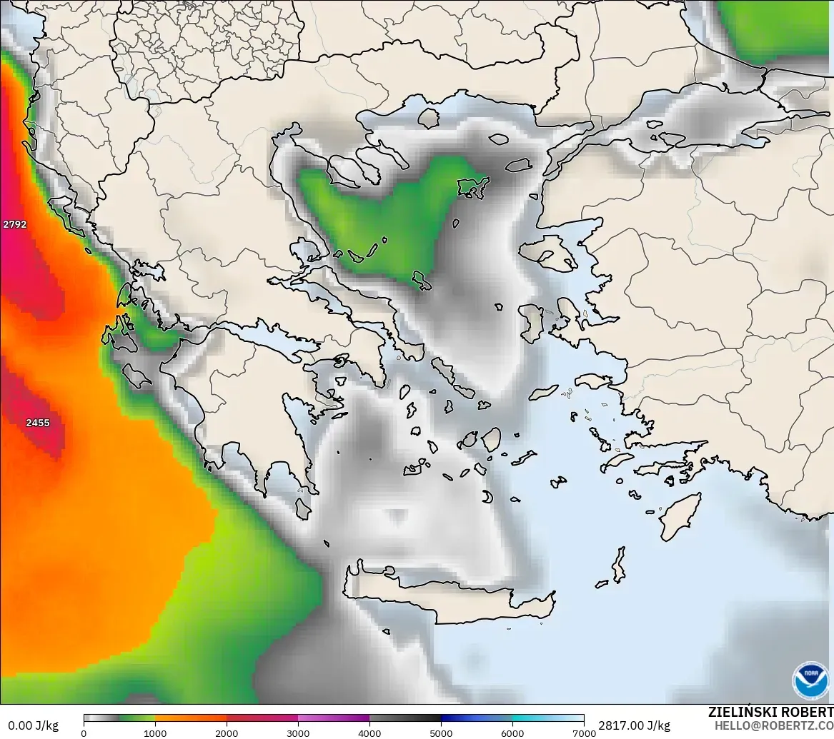 GFS modelo - Grecia, CAPE