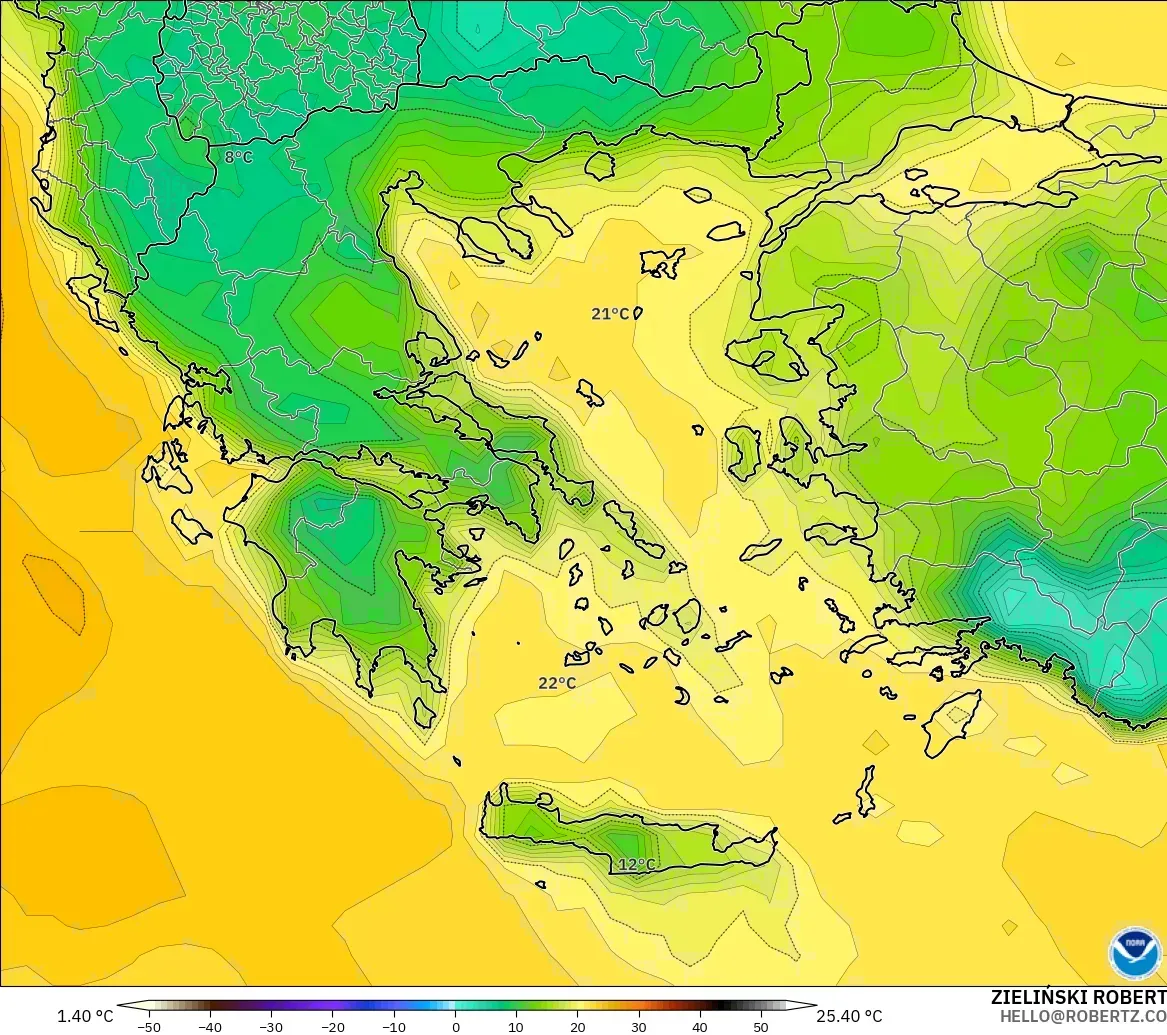 GFS modelo - Grecia, Punto de rocío a 2 m