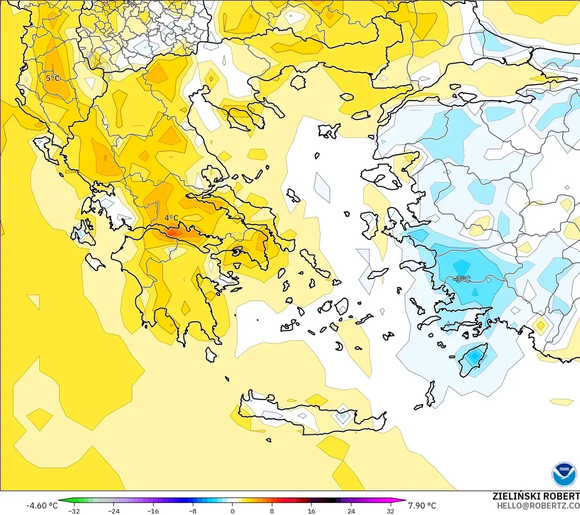 GFS modelo - Grecia, Anomalía de temperatura a 2 m