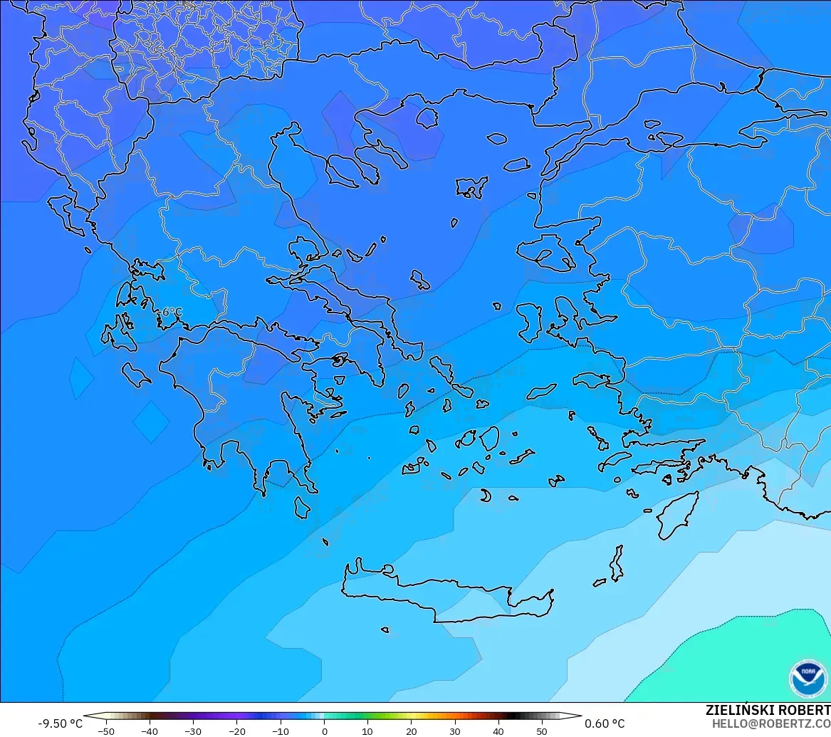 GFS modelo - Grecia, Temperatura a 500 hPa