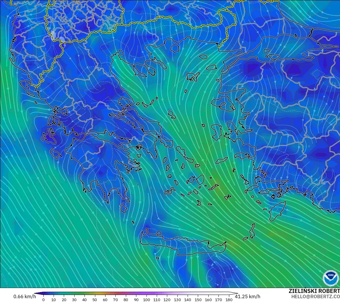 GFS modelo - Grecia, Viento a 10 m