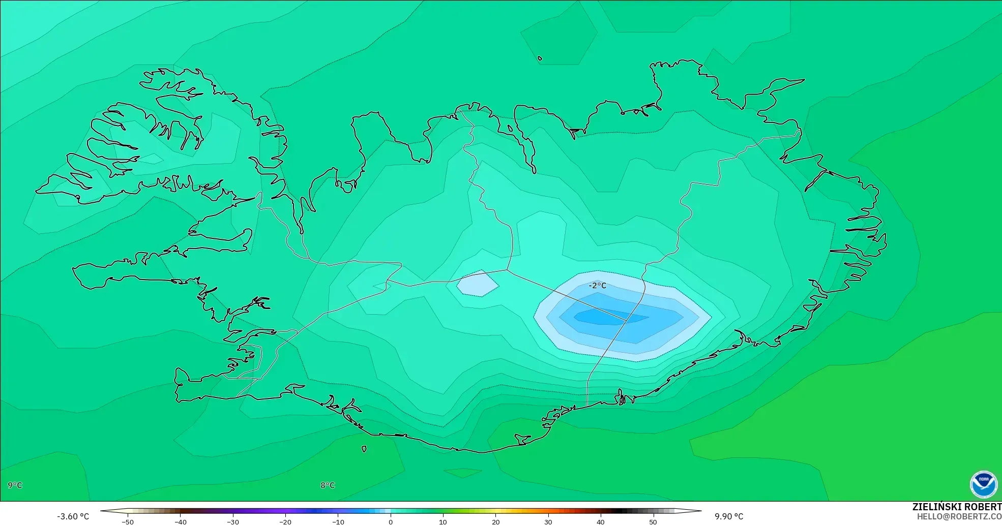 GFS modelo - Islandia, Punto de rocío a 2 m