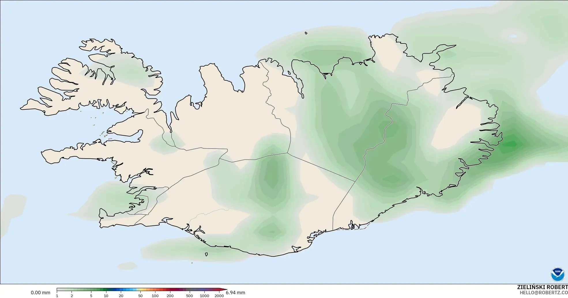 GFS modelo - Islandia, Acumulación de precipitación