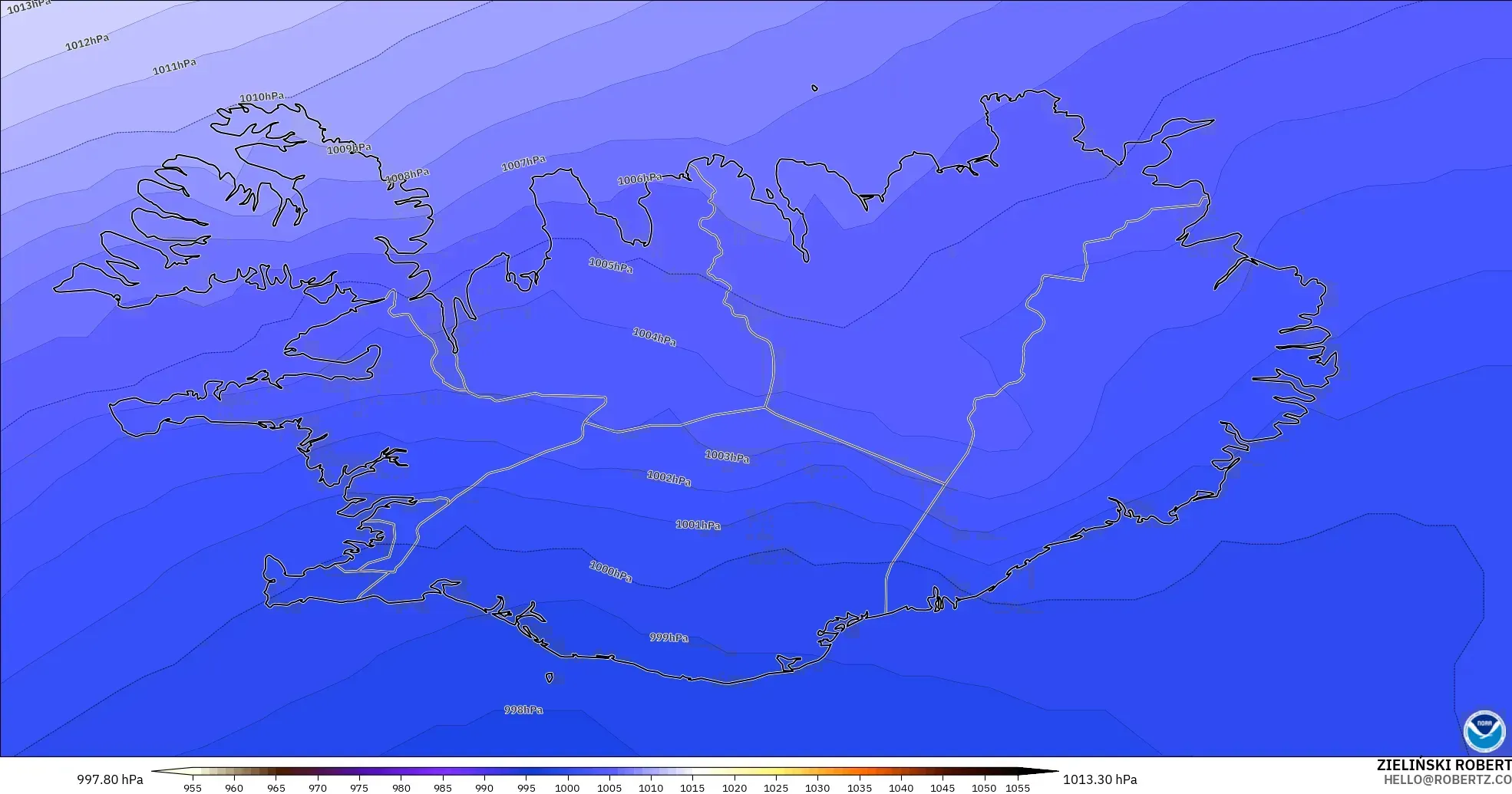 GFS modelo - Islandia, Presión