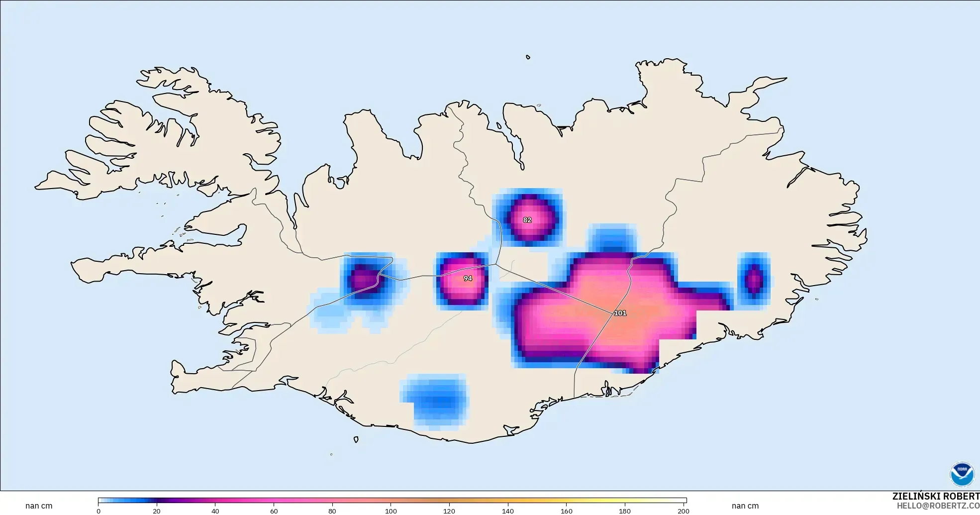 GFS modelo - Islandia, Profundidad de nieve