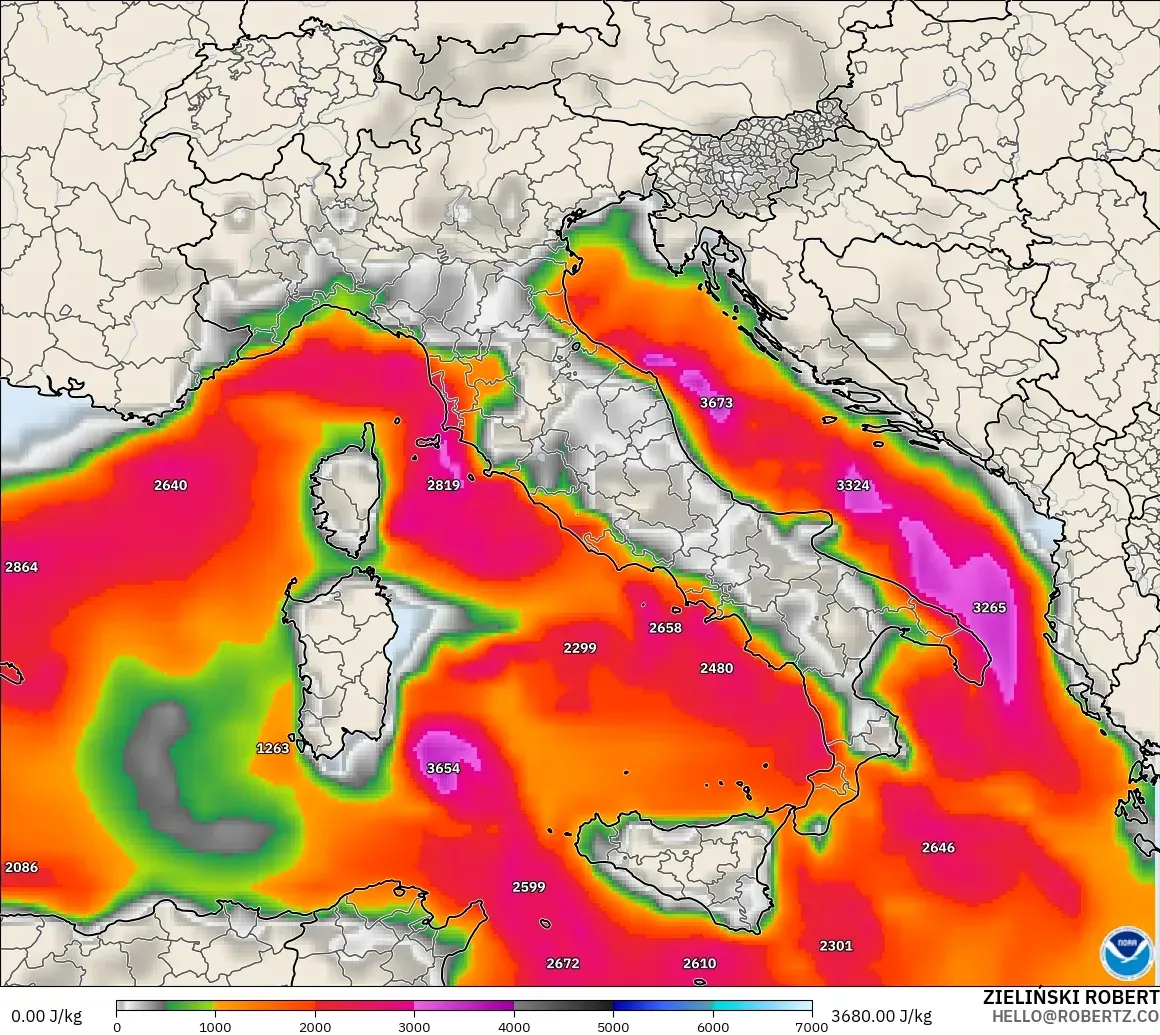 GFS modelo - Italia, CAPE