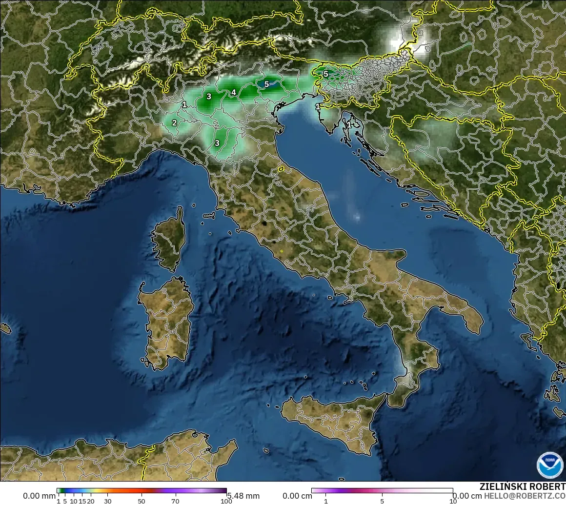 GFS modelo - Italia, Precipitación, nubes y presión