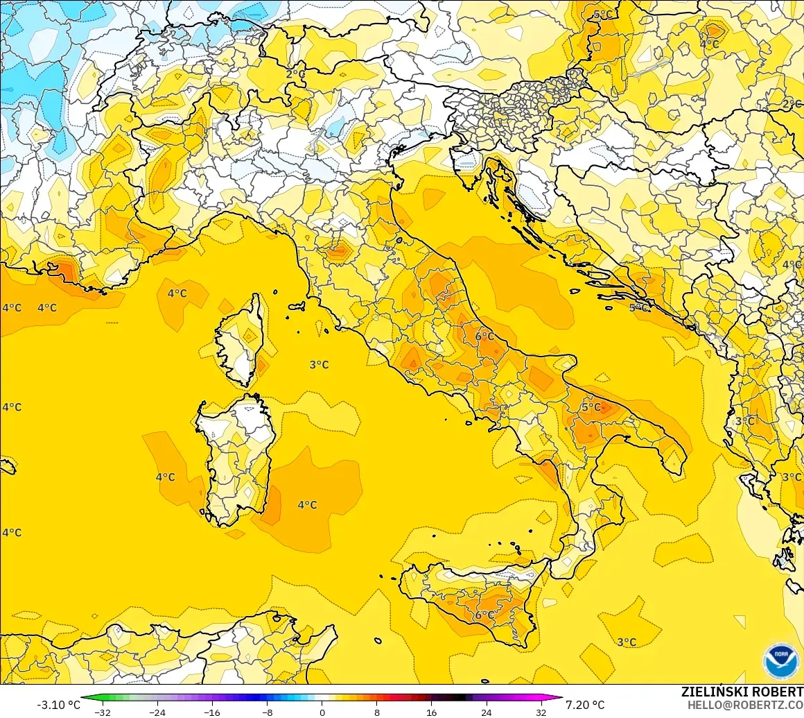 GFS modelo - Italia, Anomalía de temperatura a 2 m