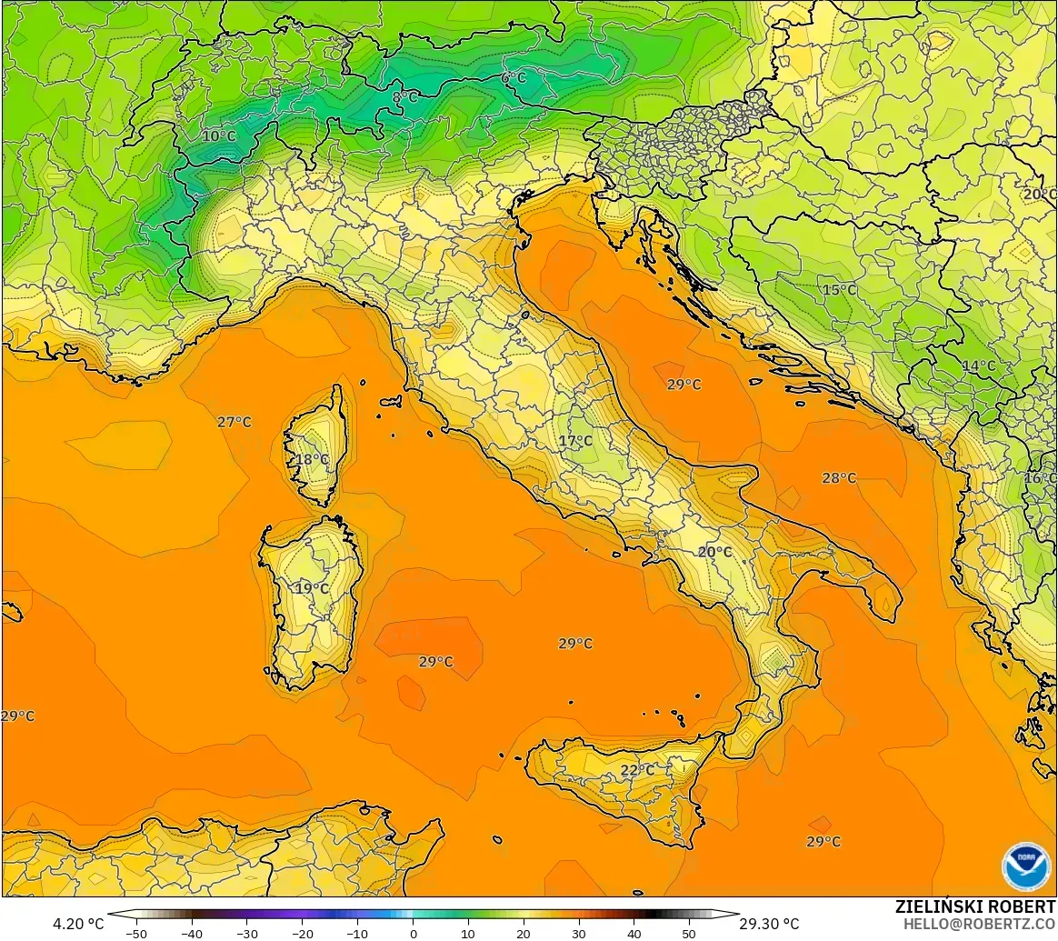 GFS modelo - Italia, Temperatura a 2 m