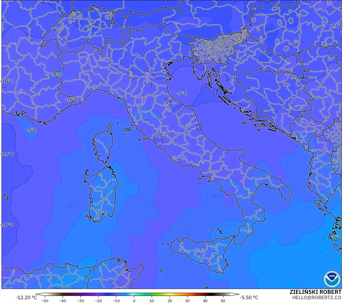 GFS modelo - Italia, Temperatura a 500 hPa