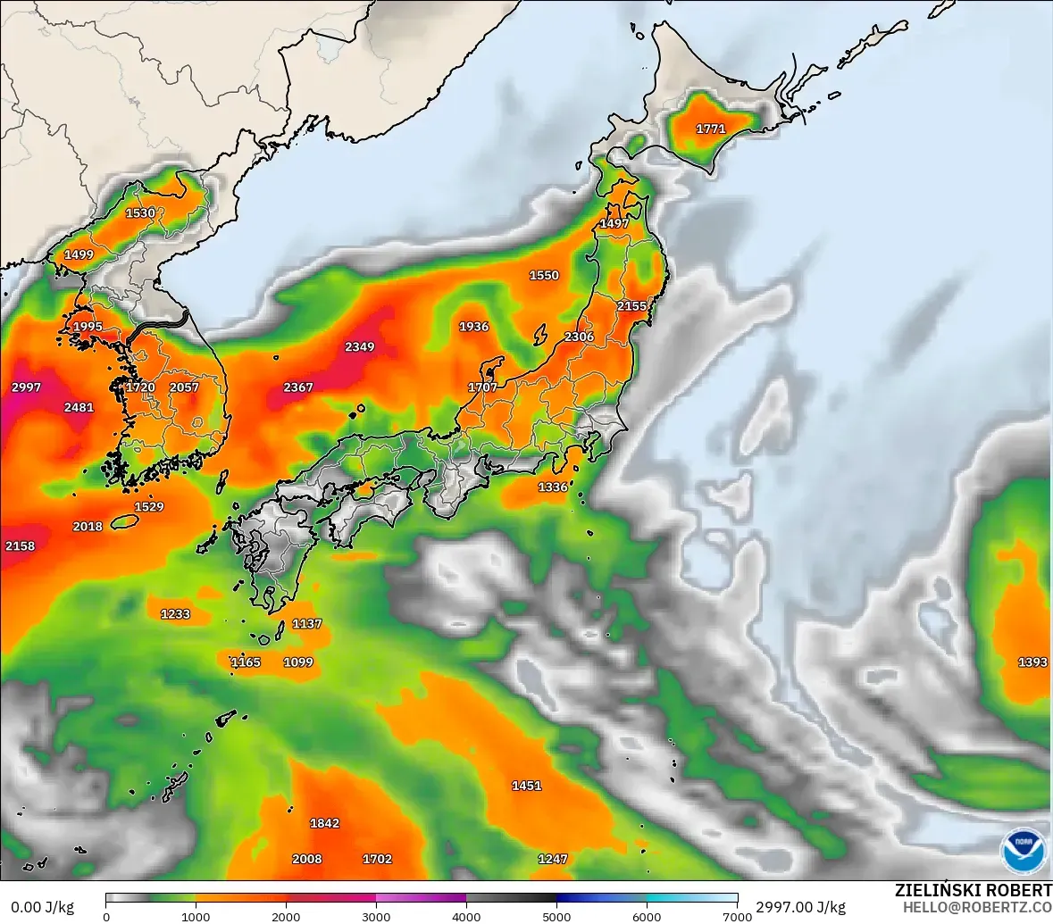 GFS modelo - Japón, CAPE