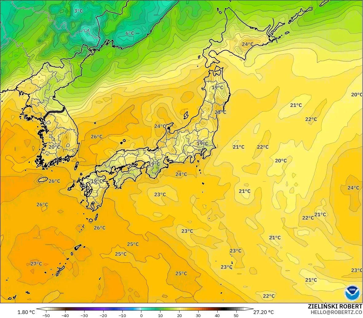 GFS modelo - Japón, Punto de rocío a 2 m
