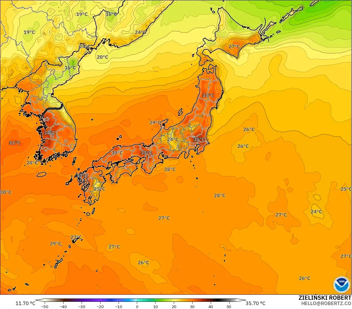 GFS modelo - Japón, Temperatura a 2 m