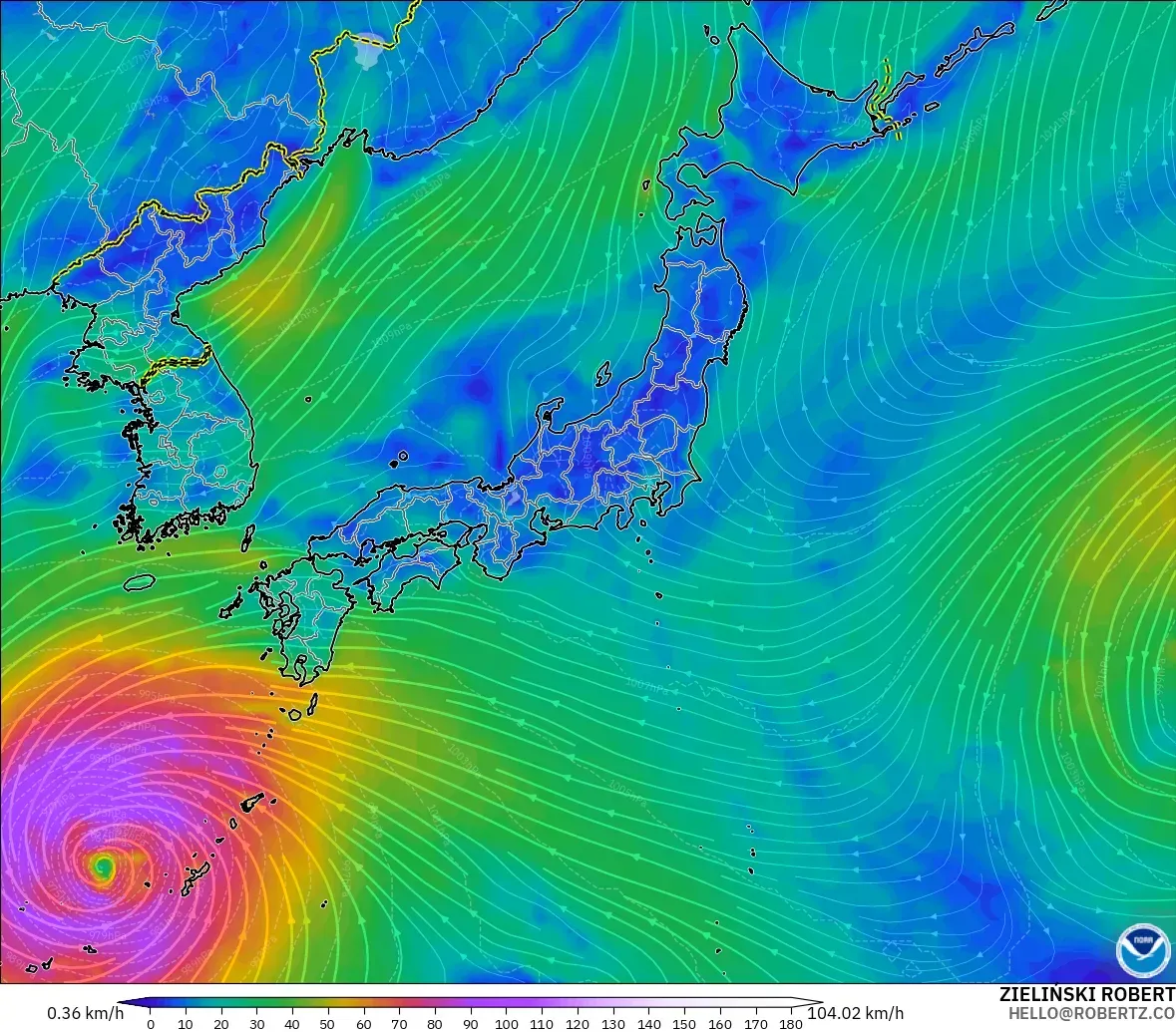 GFS modelo - Japón, Viento a 10 m