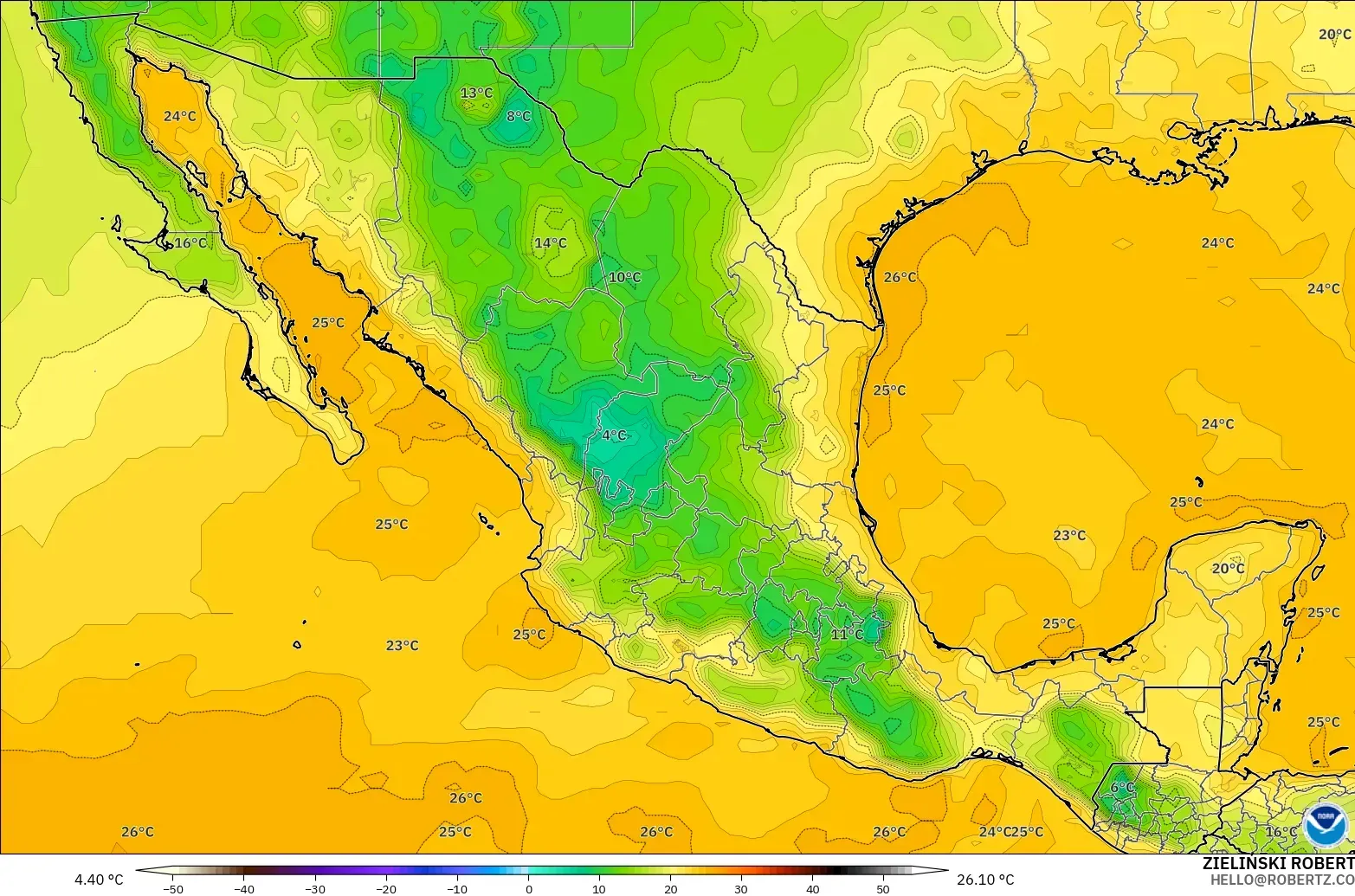 GFS modelo - México, Punto de rocío a 2 m