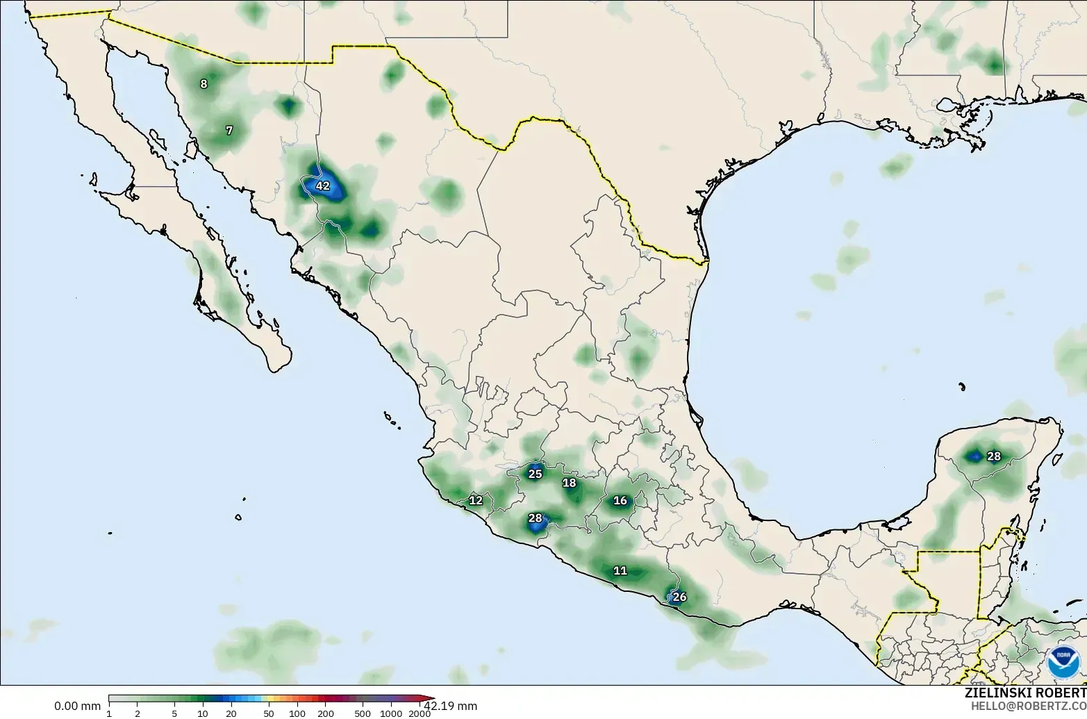 GFS modelo - México, Acumulación de precipitación