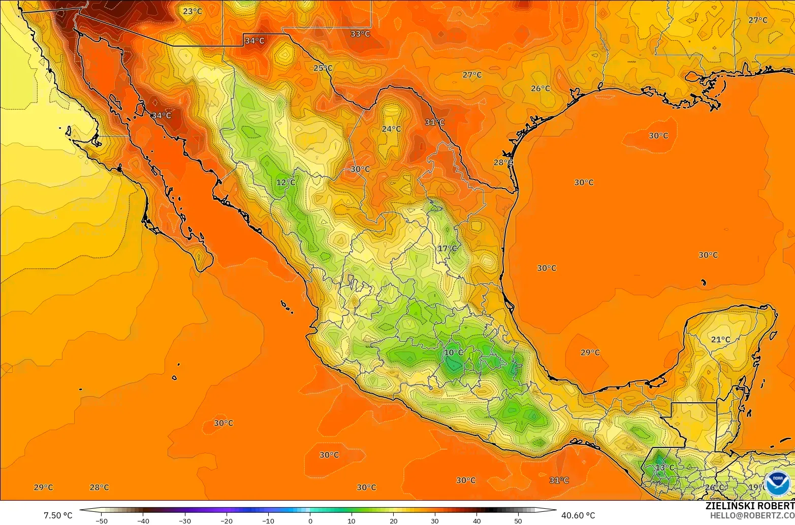 GFS modelo - México, Temperatura a 2 m