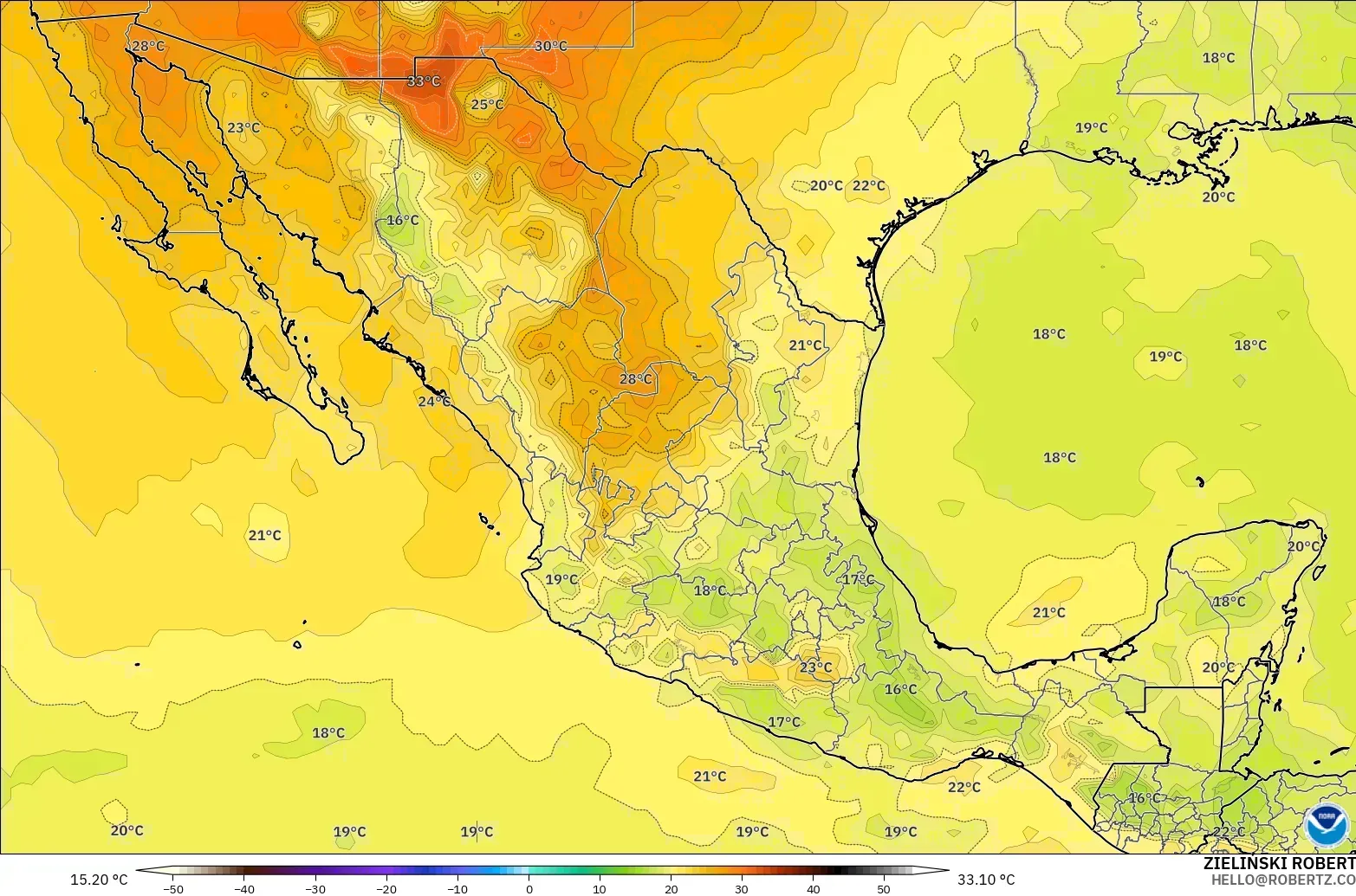 GFS modelo - México, Temperatura a 850 hPa