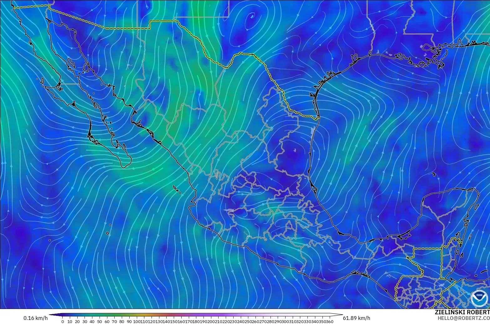 GFS modelo - México, Viento a 300 hPa (corriente en chorro)