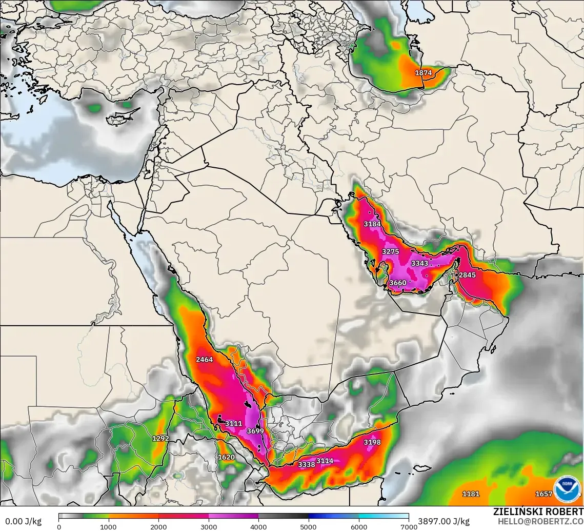GFS modelo - Oriente Medio, CAPE
