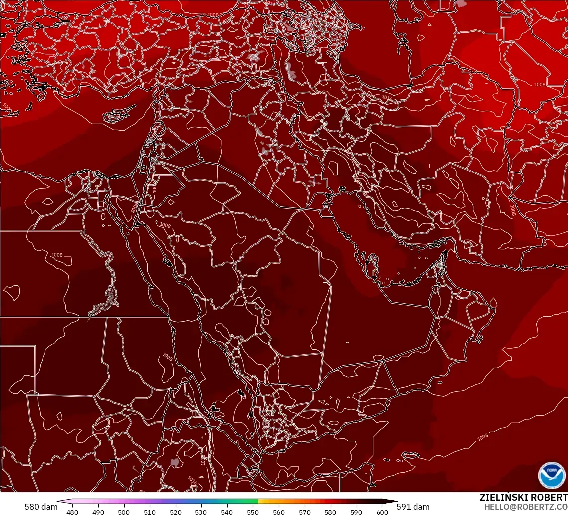 GFS modelo - Oriente Medio, Altura geopotencial a 500 hPa