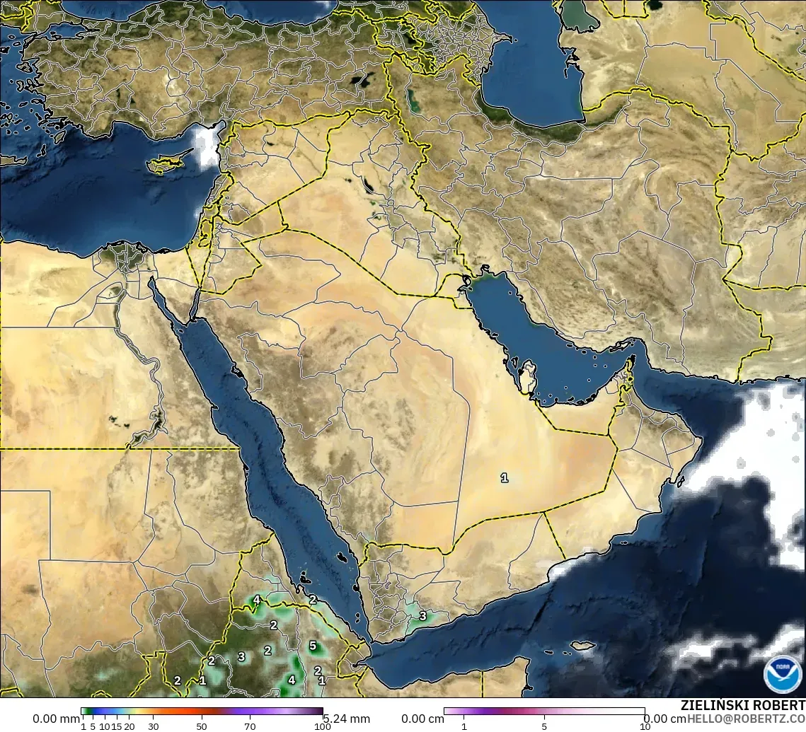 GFS modelo - Oriente Medio, Precipitación, nubes y presión
