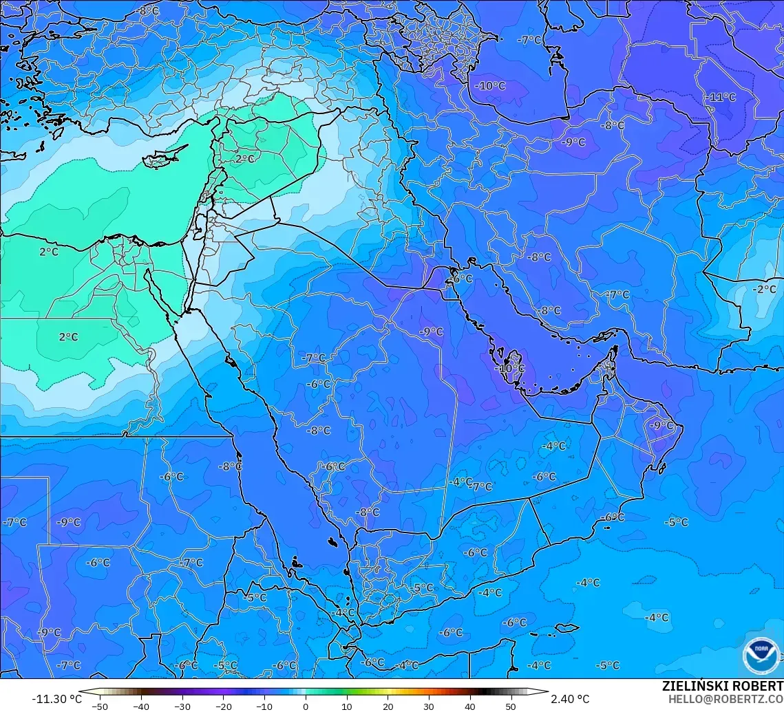 GFS modelo - Oriente Medio, Temperatura a 500 hPa