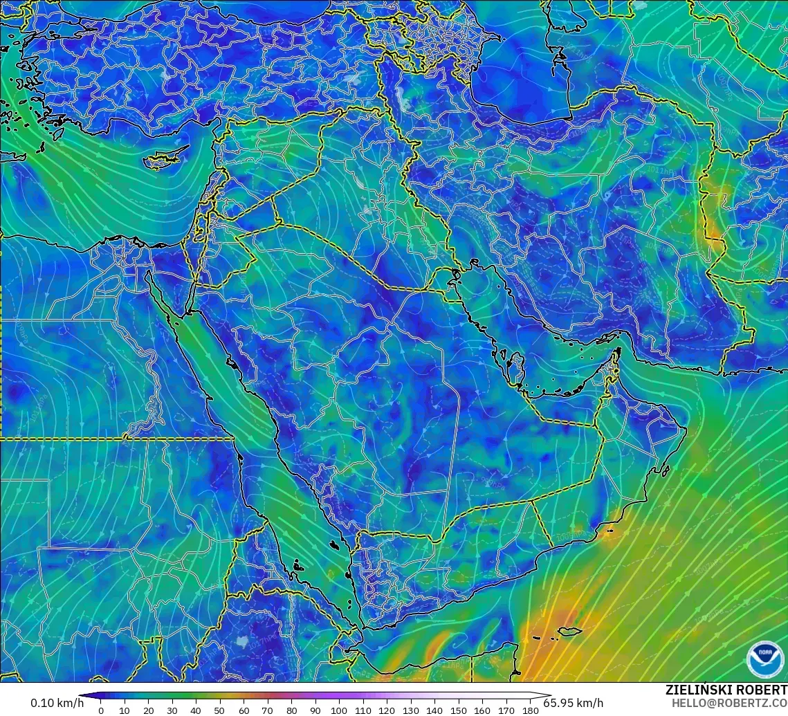 GFS modelo - Oriente Medio, Viento a 10 m