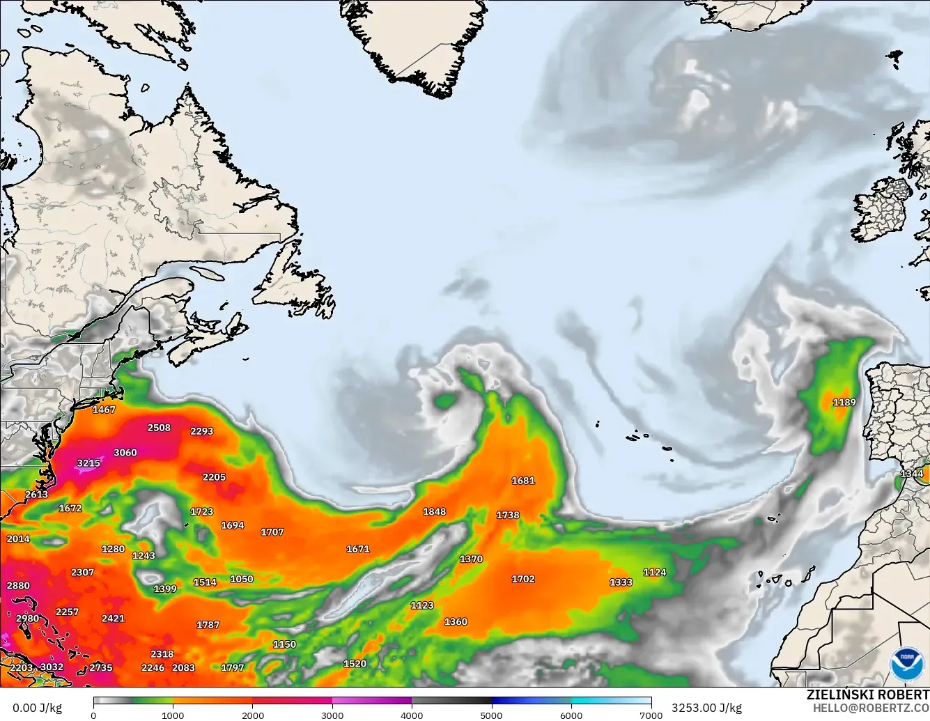 GFS modelo - Norte Atlántico, CAPE