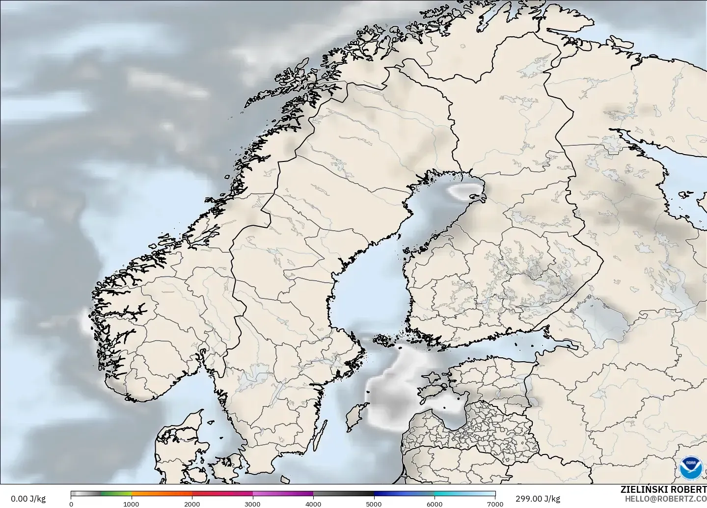 GFS modelo - Escandinavia, CAPE