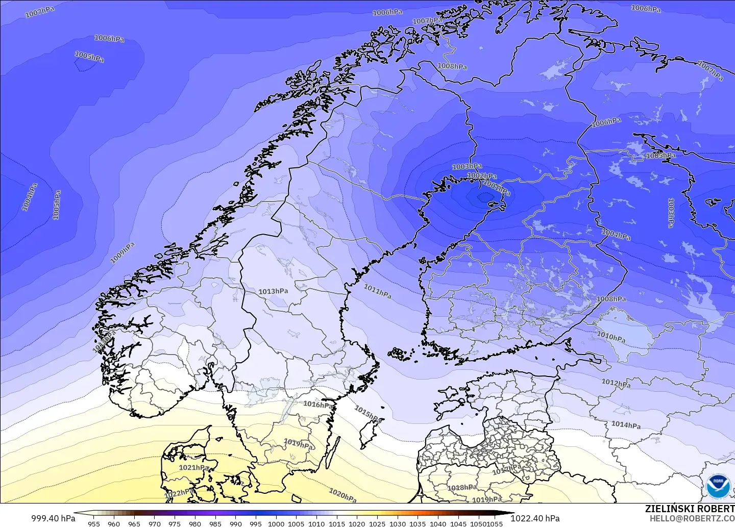 GFS modelo - Escandinavia, Presión