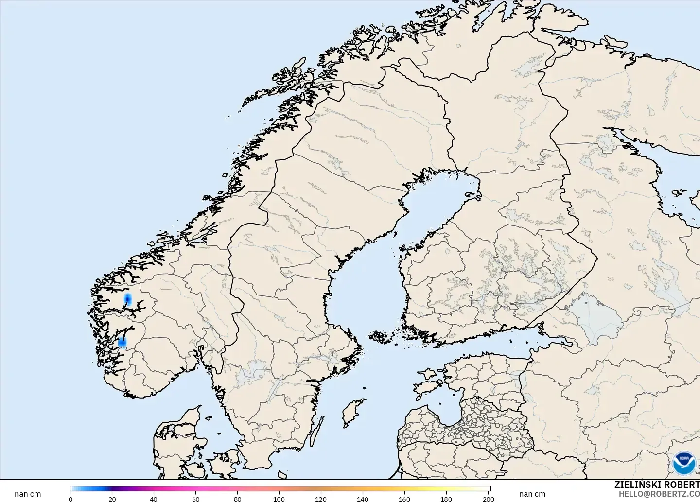 GFS modelo - Escandinavia, Profundidad de nieve