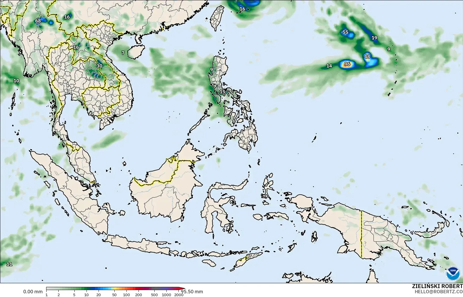 GFS modelo - Sudeste Asiático, Acumulación de precipitación