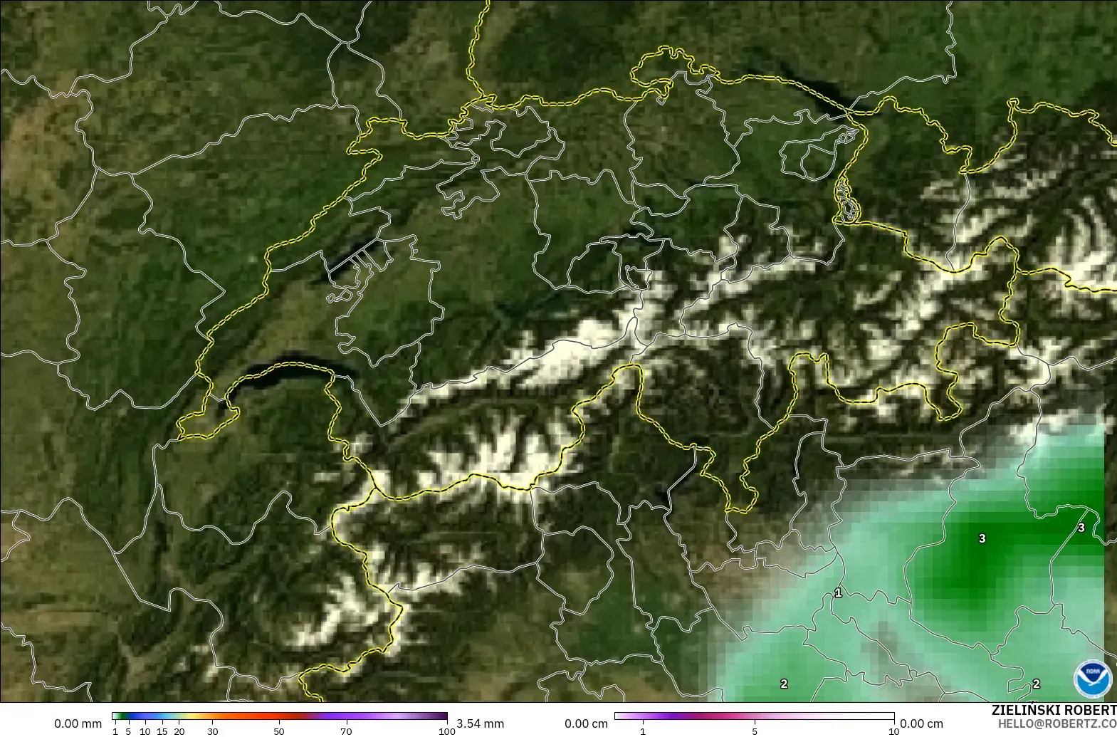 GFS modelo - Suiza, Precipitación, nubes y presión