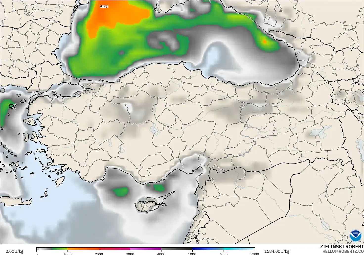 GFS modelo - Turquía, CAPE