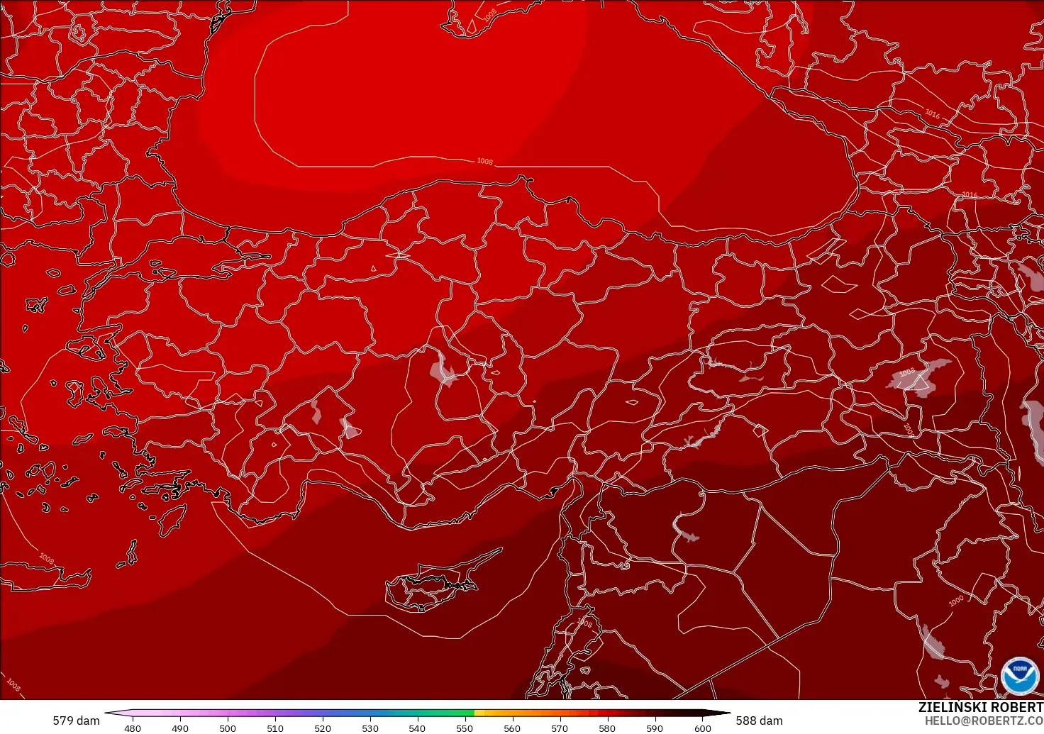 GFS modelo - Turquía, Altura geopotencial a 500 hPa