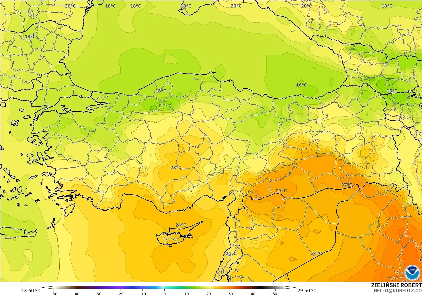 GFS modelo - Turquía, Temperatura a 850 hPa